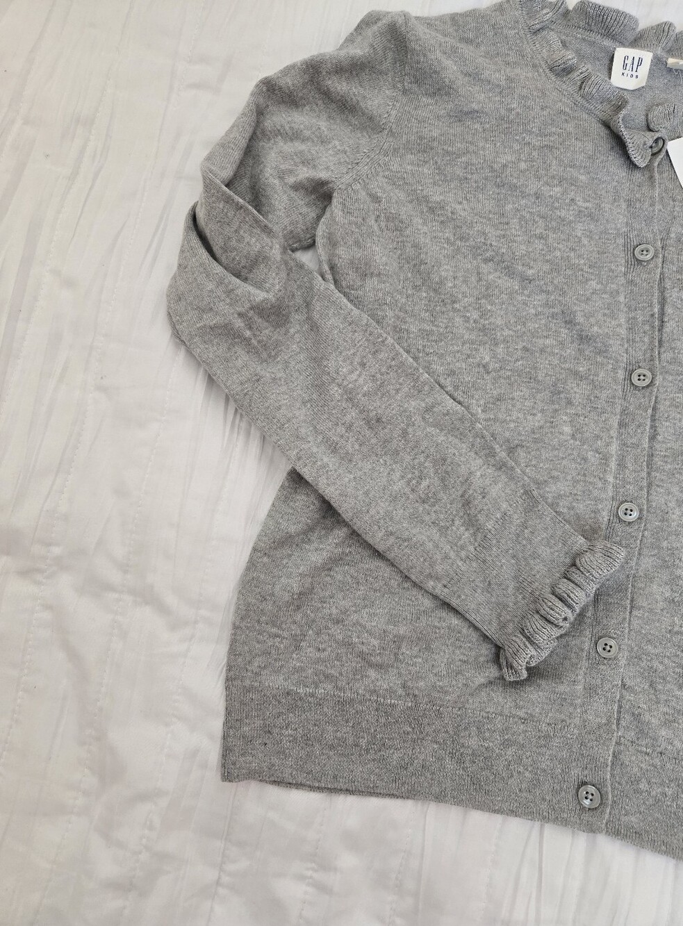 GAP Light Gray Ruffle-Trim Button Cardigan - Picture 4 of 6